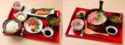 近大づくし朝御膳（左）、近大紅白手桶寿司（右）.png