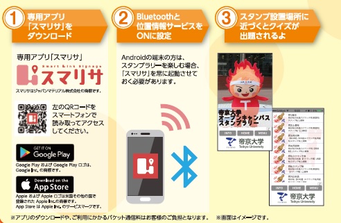 帝京大学がスマートフォン用アプリ「スマリサ」とビーコン（電波発信機器）を活用したオープンキャンパスイベントを実施