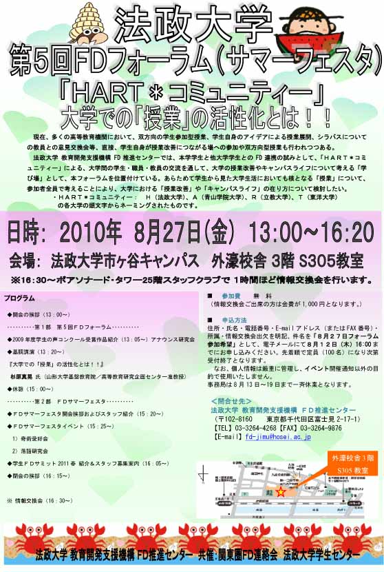 法政大学が第5回ＦＤフォーラム「ＨＡＲＴ＊コミュニティー『大学での授業の活性化とは！！』」を開催