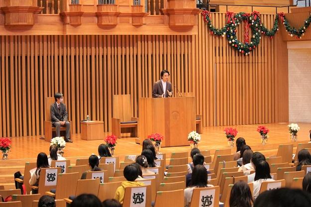 【西南学院大学】チャペルアワーで井上芳雄氏が講話を行いました