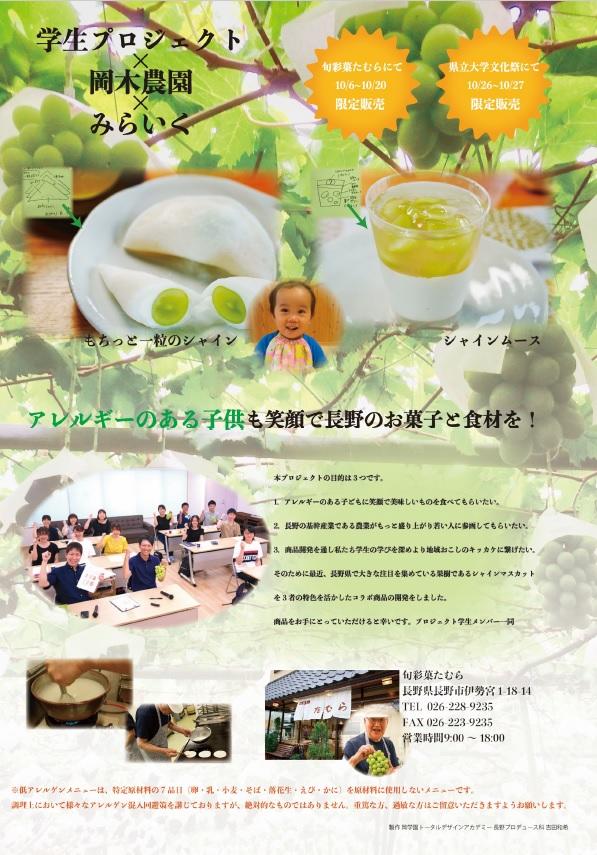 長野県立大学の学生らが開発した低アレルゲンスイーツを10月26・27日の学園祭で販売 -- 県内の若手農家・保育園とコラボ、「シャインマスカット」を使ったアレルギーのある子どもでも食べられるお菓子