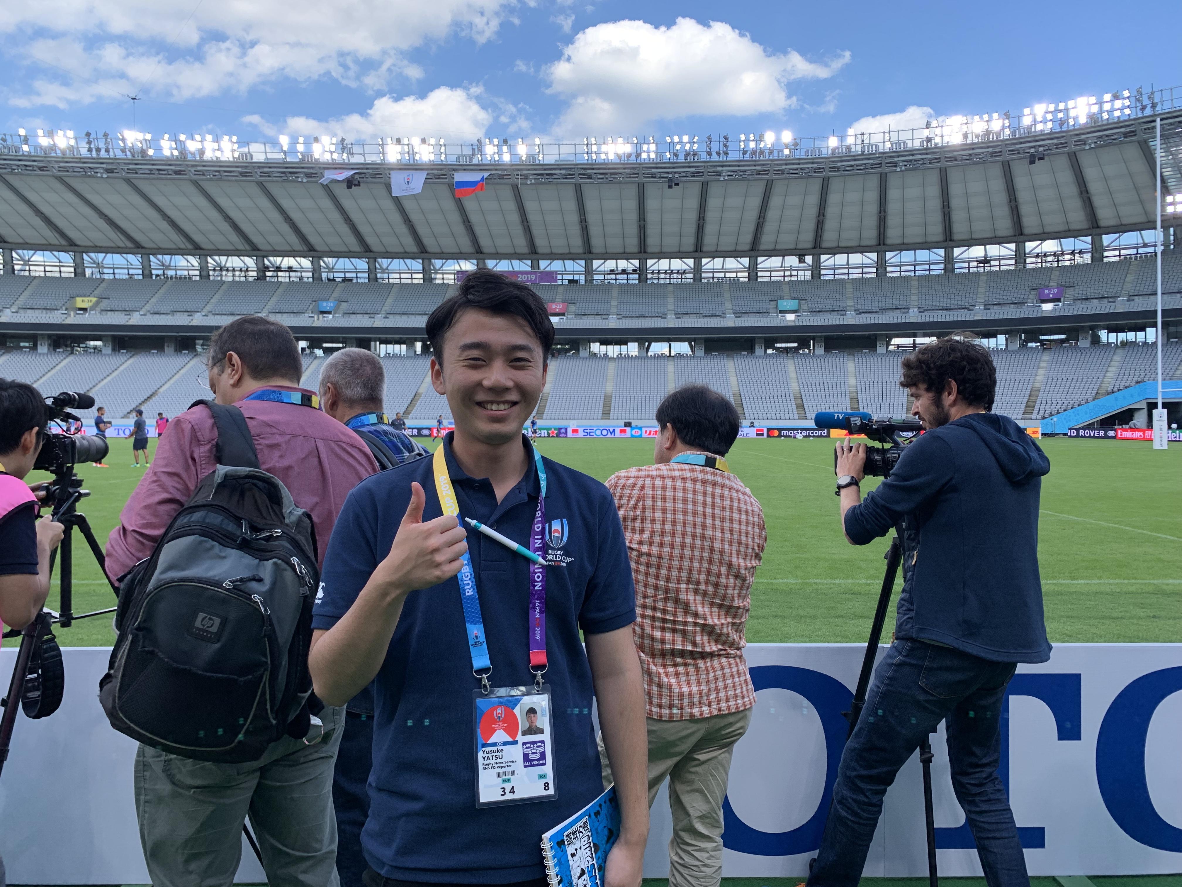 神田外語大学の学生がラグビーワールドカップ（TM）2019日本大会で、ボランティアとして言語サービス、メディア対応、ファンゾーンでの来場客誘導などさまざまな場面で活躍しました