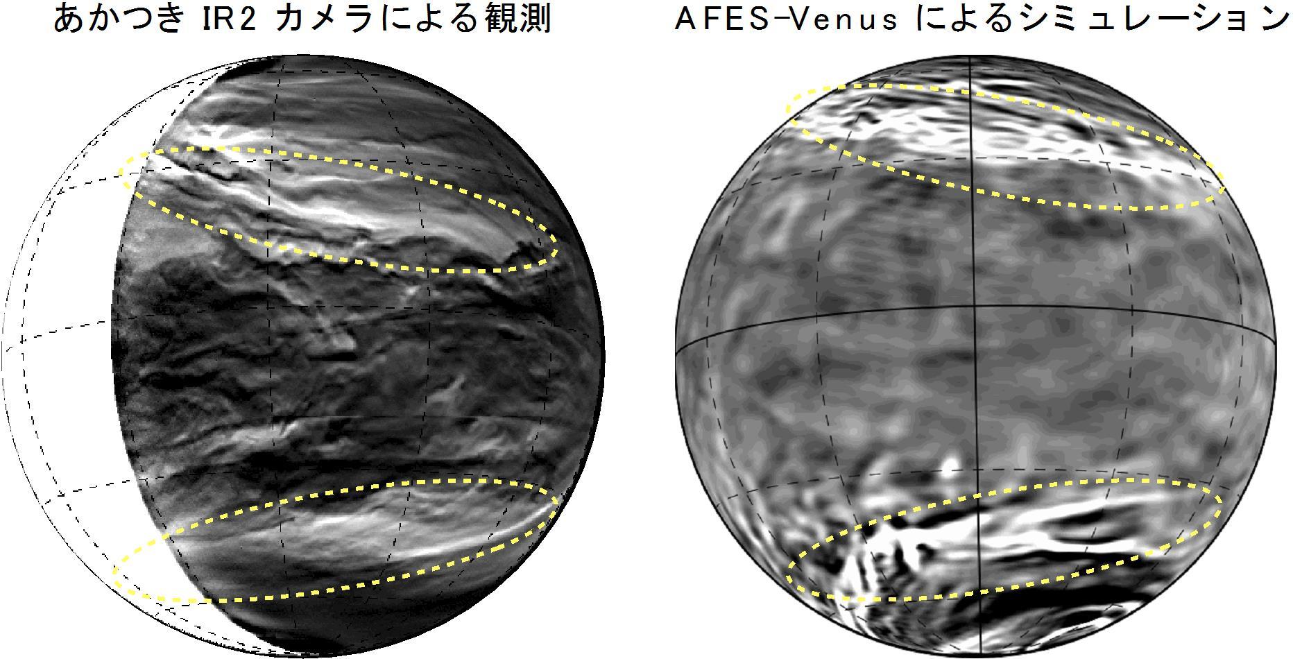 金星探査機「あかつき」が金星の雲の中に巨大な筋状構造を発見　数値シミュレーションによる再現・メカニズム解明にも成功 -- 京都産業大学