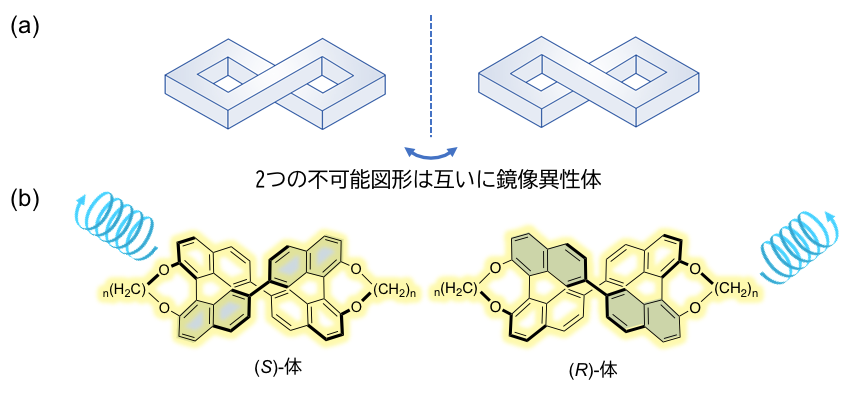 だまし絵風の形状を持つ有機分子による強い円偏光発光色素材料の開発に成功～偏光発光型三次元ディスプレイ材料への応用に期待～北里大学