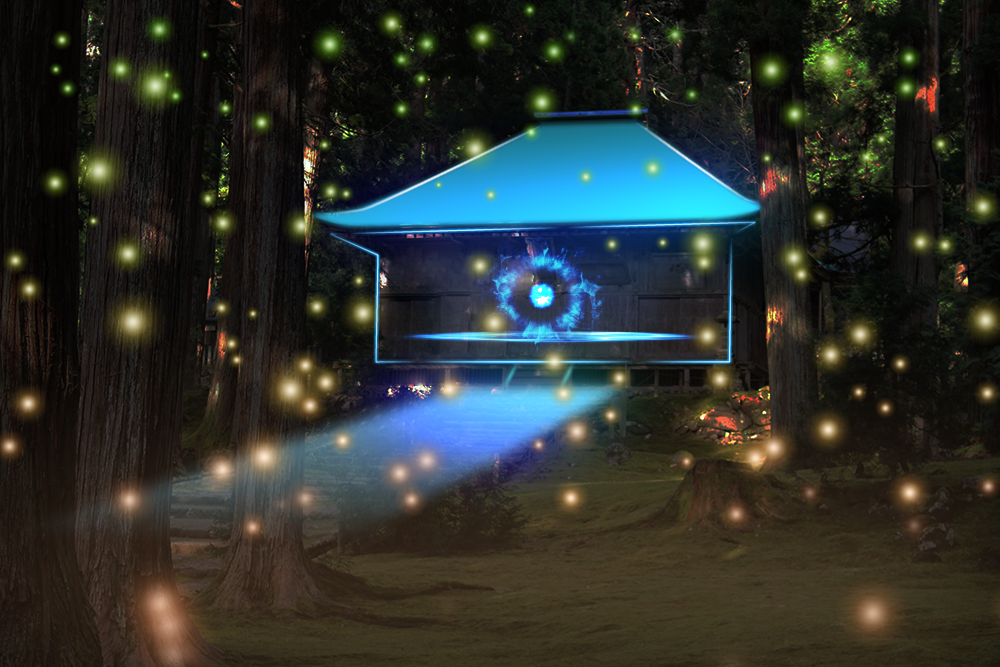 白山平泉寺開山1300年記念イベント — 学生によるメディアデザインプロジェクトが平泉寺白山神社拝殿に対してプロジェクションマッピングを投影 — 金沢工業大学