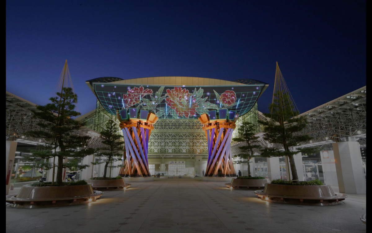 「世界の交流拠点都市金沢」の玄関を金沢工業大学の学生作品が彩る金沢駅もてなしドーム「鼓門」プロジェクションマッピング「金澤月見ゲート」開催