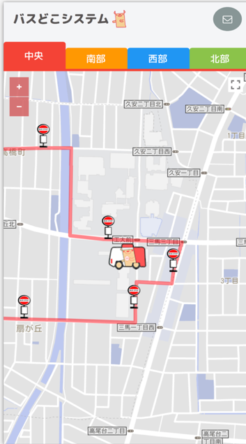 コミュニティバスのっティの現在位置がリアルタイムでわかる。第37回野々市じょんからまつりの期間中、バスどこシステムの運用テストを実施。 — 金沢工業大学