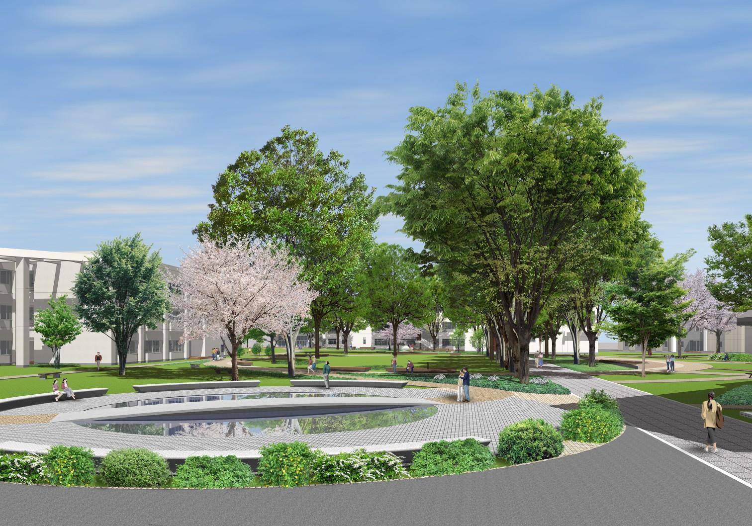 江戸川大学駒木キャンパスが8月初旬にリニューアル — 緑の広場の設置や、安全対策工事が完了