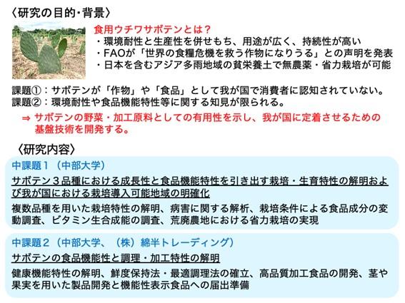 【中部大学】中部大と綿半トレーディング、サボテンの利活用に向けた政府系プロジェクトを始動–作物や食品としての価値を科学的に解明、社会実装に向けた基盤構築へ–