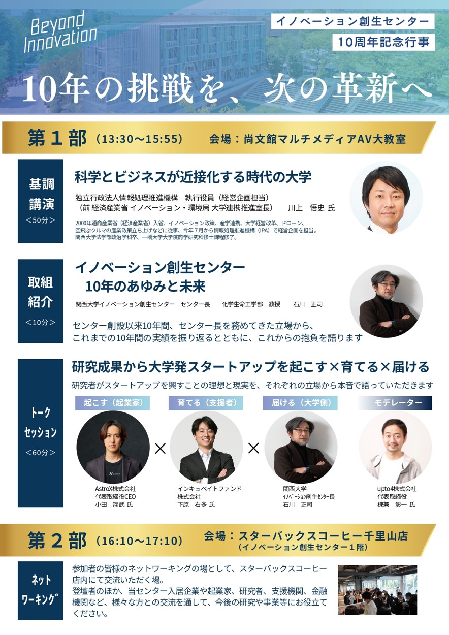 ◆研究室と市場の距離が縮まった10年◆ 関西大学が、イノベーション創生センター10周年記念シンポジウムを開催 ～大学発スタートアップが変える、研究と社会の関係～